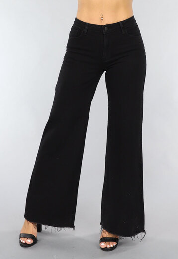 NEW1505 Zwarte Elastische Wide Leg Jeans