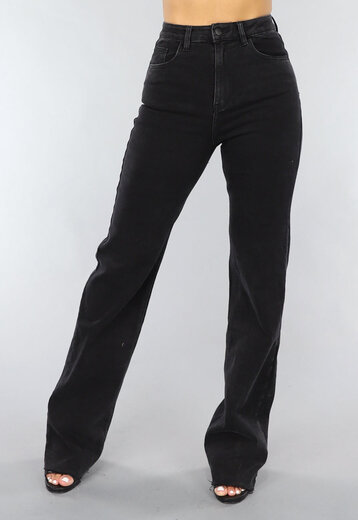 NEW1505 Zwarte High Waist Wide Leg Jeans