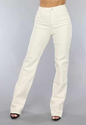 NEW1505 Stretchy Wide Leg Jeans in Gebroken Wit