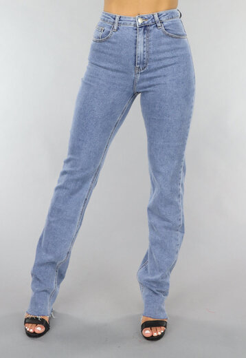 NEW1505 Blauwe Aansluitende Denim Jeans met Rechte Pijpen
