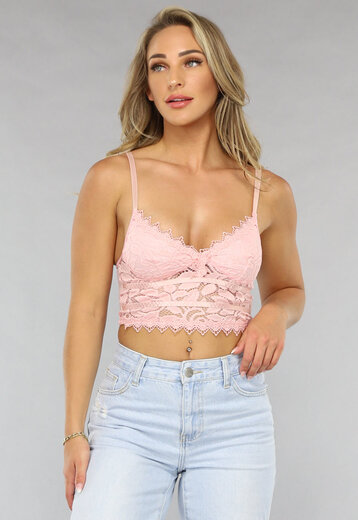 NEW2205 Kanten Crop Top in Babyroze