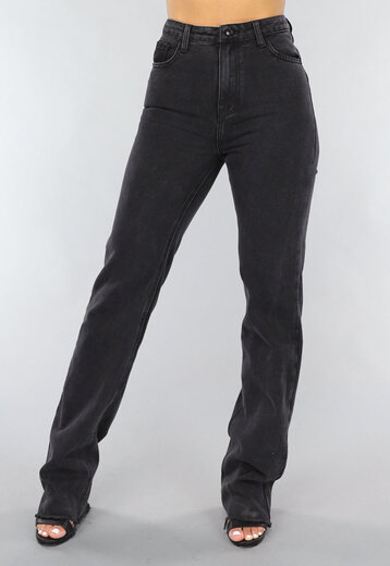 NEW1505 Zwarte Stretch Spijkerbroek met Rechte Pijpen