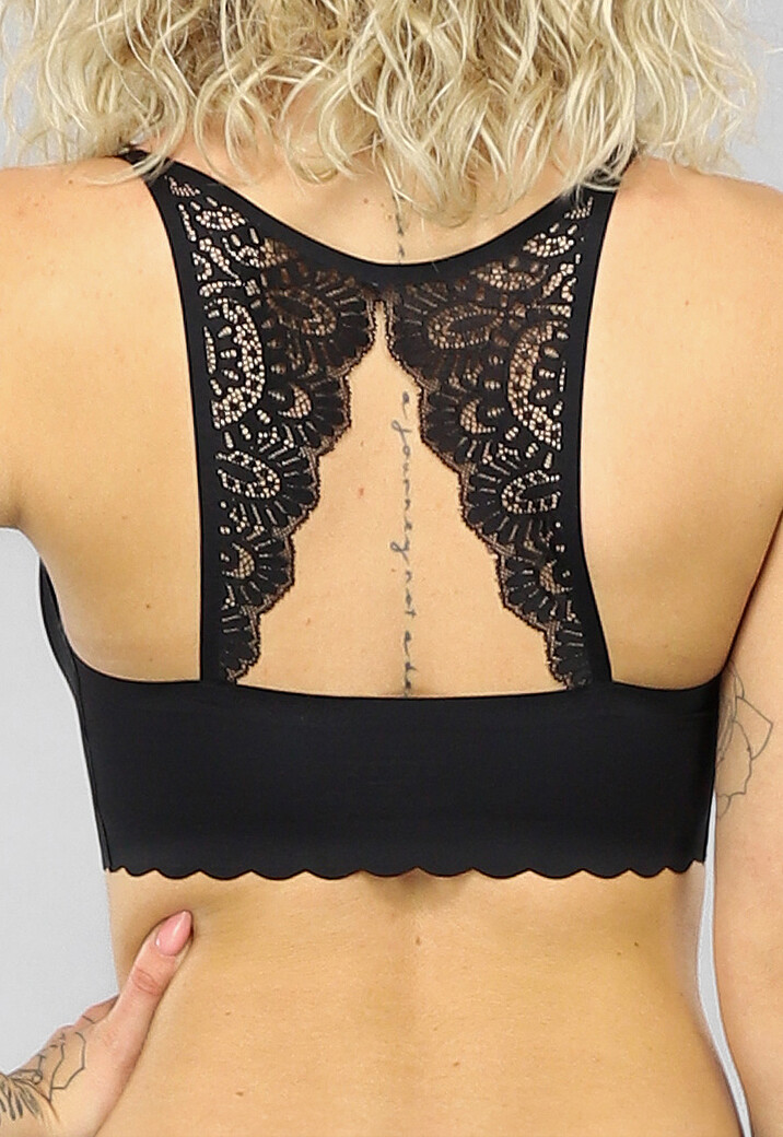 Zwarte Kanten Naadloze Bralette met Uitneembare Pads