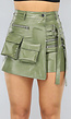 Khaki Lederlook Overslag Cargo Skort