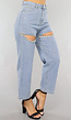 Blauwe Denim Straight Leg Jeans met Strass Steentjes