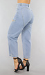 Blauwe Denim Straight Leg Jeans met Strass Steentjes
