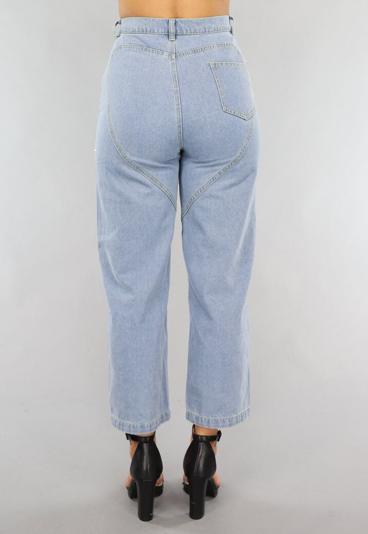 Blauwe Denim Straight Leg Jeans met Strass Steentjes