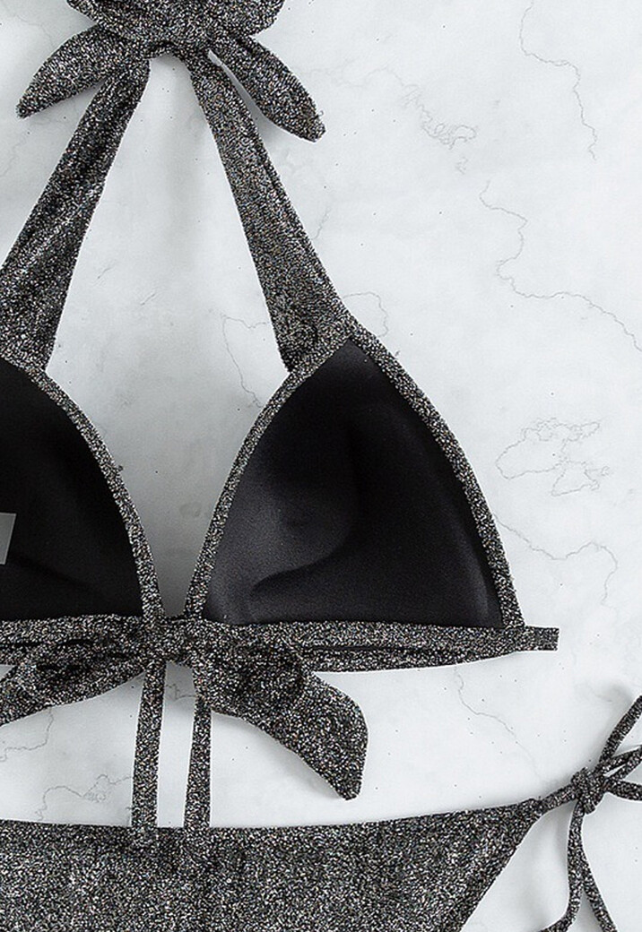 Beugelloze Zwarte Glitter Push Up Bikinitop