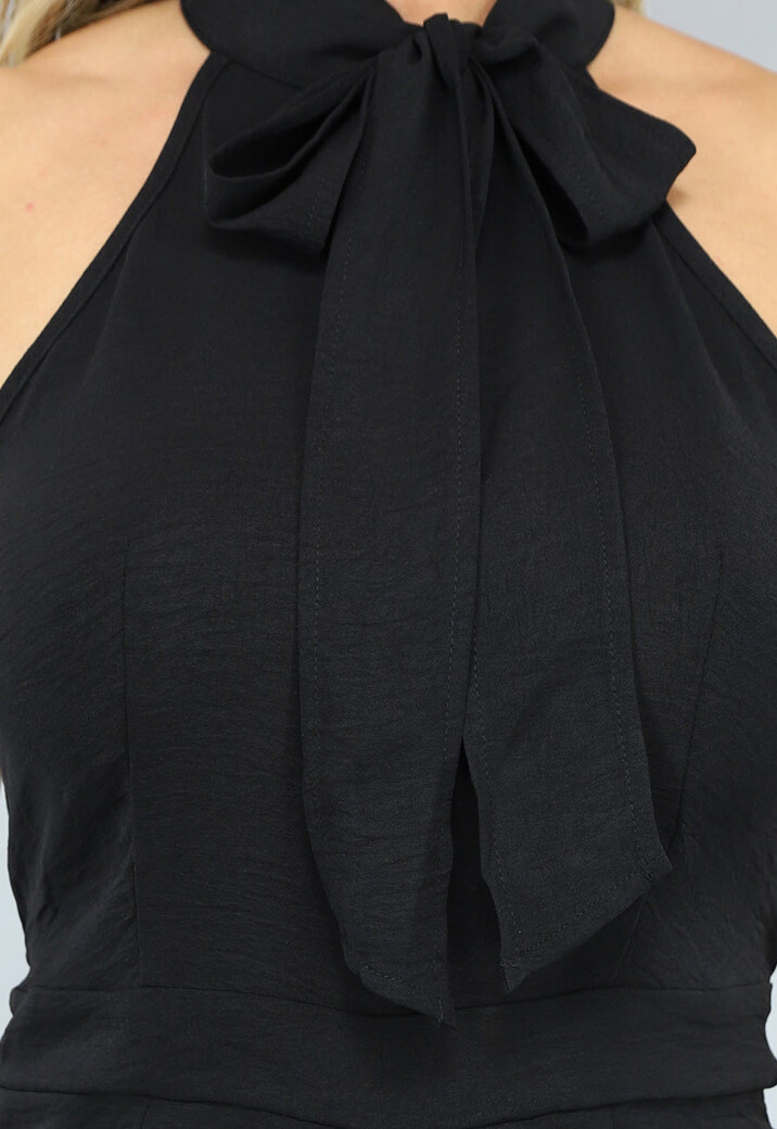 Zwarte Halter Jumpsuit met Strikdetail