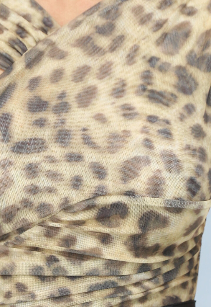 Mesh Overslag Bodysuit met Panterprint