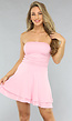 Geplooid Roze Strapless Jurkje