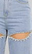 Blauwe Denim Straight Leg Jeans met Strass Steentjes