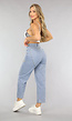 Blauwe Denim Straight Leg Jeans met Strass Steentjes
