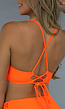 Neon Oranje Ribstof Triangel Bikini Top met Uitneembare Pads