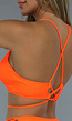 Neon Oranje Ribstof Triangel Bikini Top met Uitneembare Pads