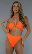 High Waist Rib Bikini Broekje in Neon Oranje