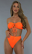 High Waist Rib Bikini Broekje in Neon Oranje