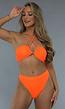 High Waist Rib Bikini Broekje in Neon Oranje
