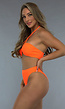 High Waist Rib Bikini Broekje in Neon Oranje