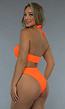 High Waist Rib Bikini Broekje in Neon Oranje