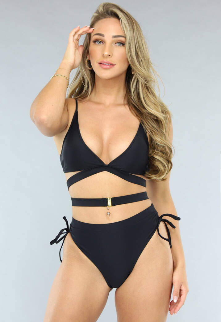 Zwart Scrunch Bikini Broekje met Strikdetails