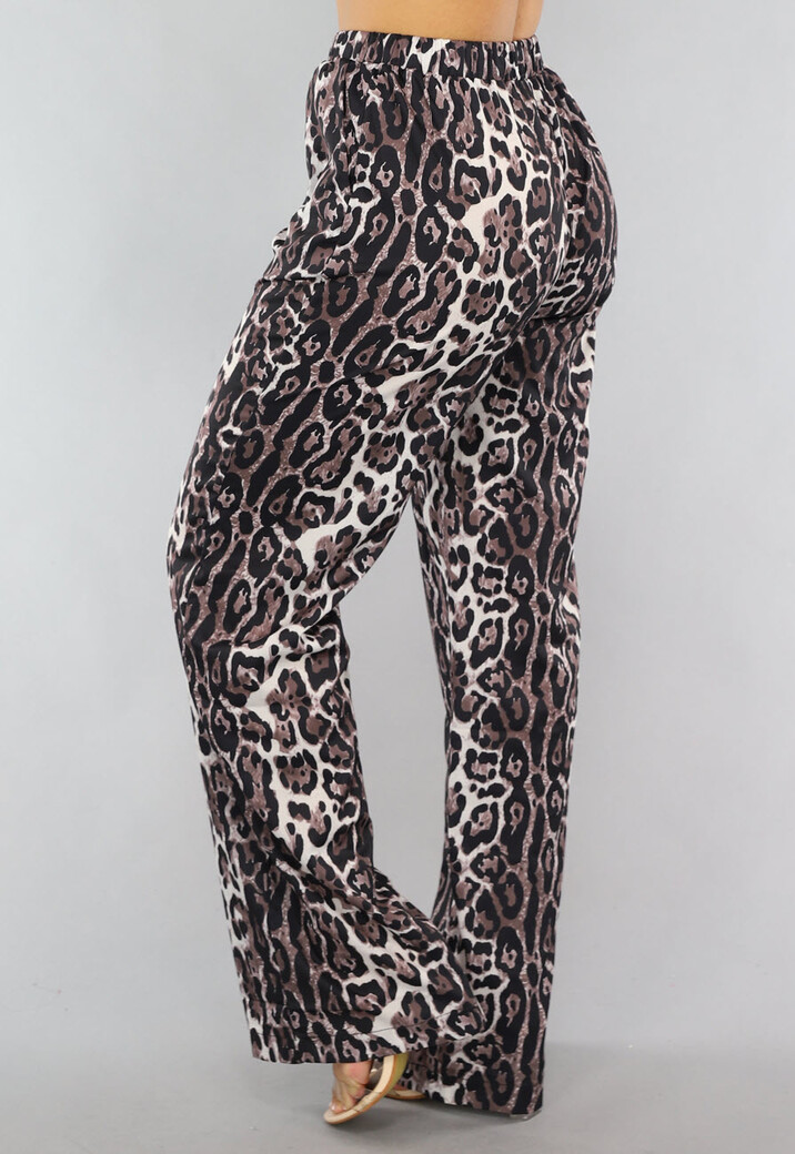 Wide Leg High Waist Tall Panterprint Broek