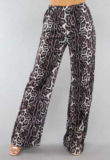 NEW0506 Wide Leg High Waist Panterprint Broek