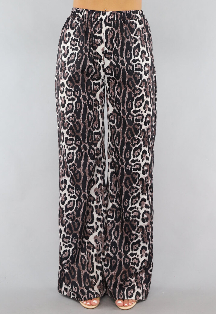 Wide Leg High Waist Tall Panterprint Broek