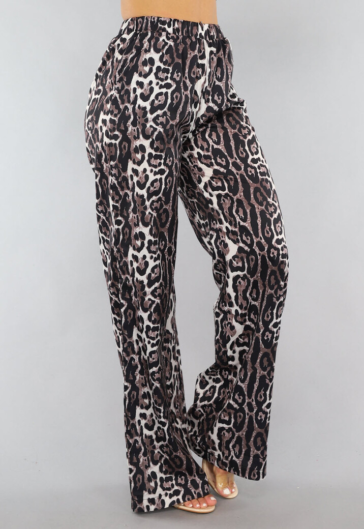 Wide Leg High Waist Tall Panterprint Broek