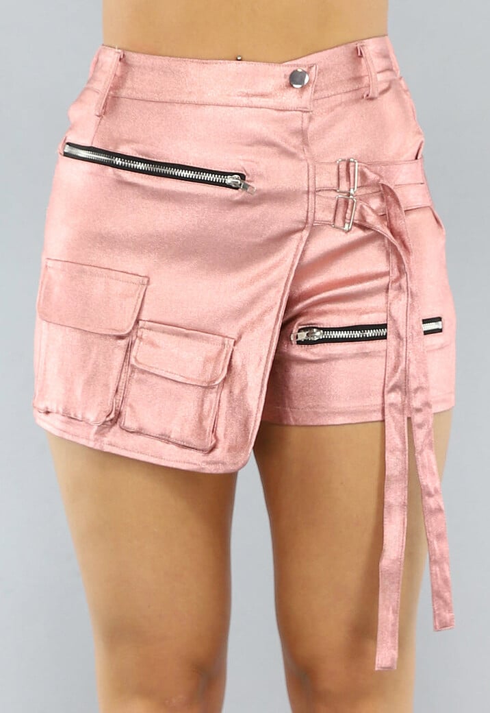 Metallic Roze Overslag Cargo Skort