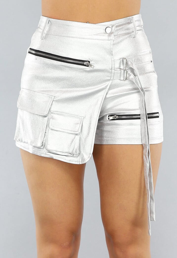 Zilveren Metallic Cargo Skort met Overslag