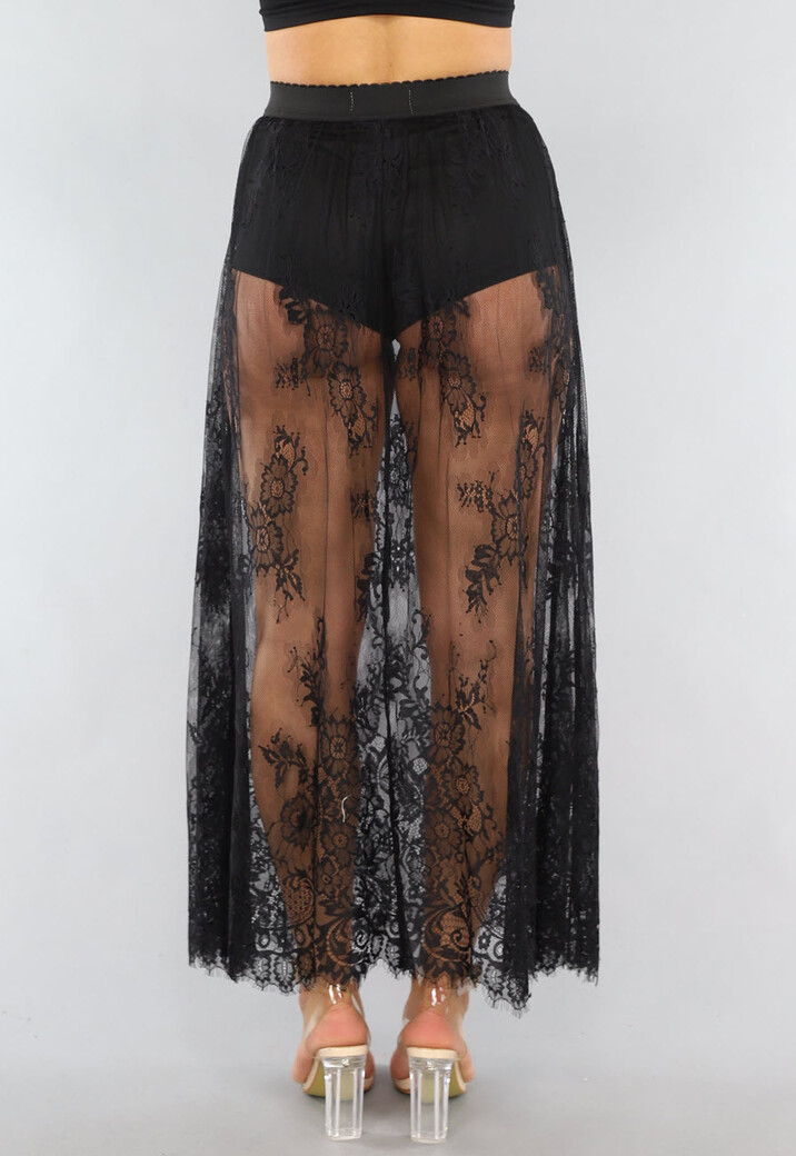 Zwarte Kanten Maxi Rok met Ingewerkt Broekje