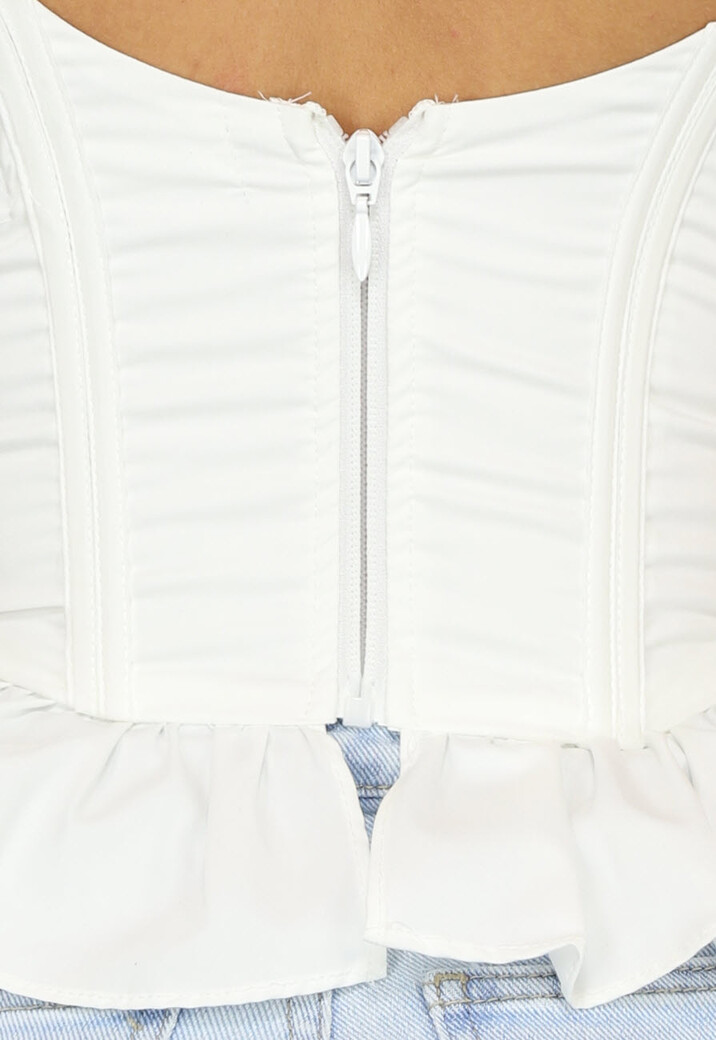 Witte Ruffle Korset Top met Strikdetail