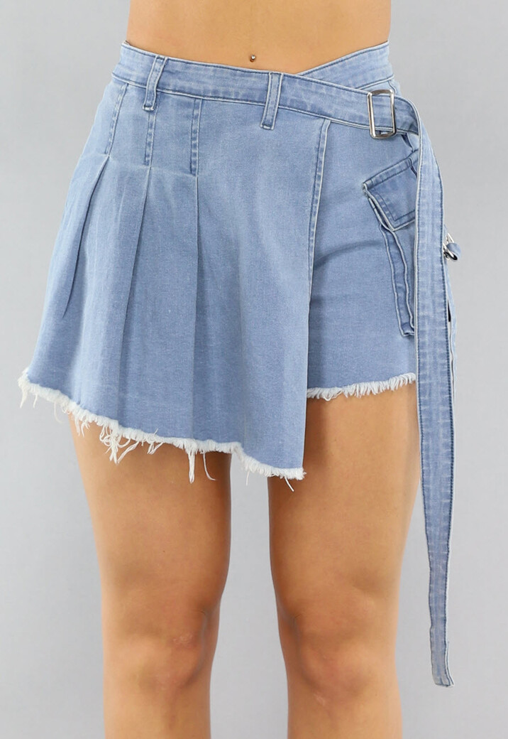 Denim Stretch Cargo Overslag Skort