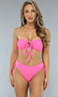 Neon Roze Bandeau Bikini Top met Veterdetail