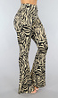 Elastische Beige Zebra Broek met Wijduitlopende Pijpen