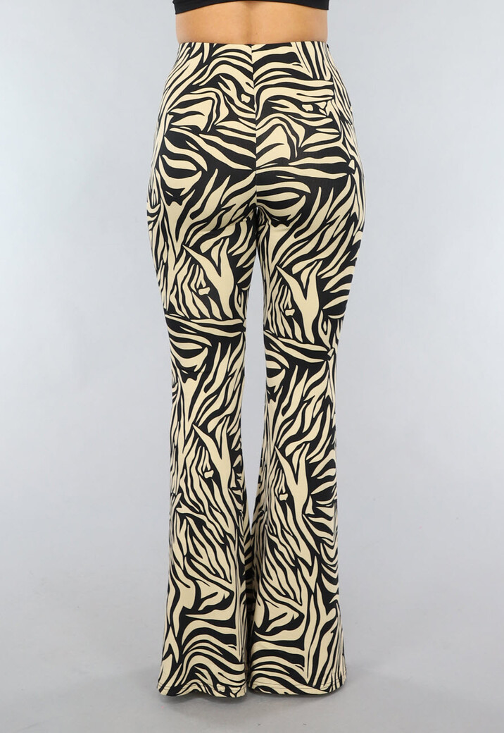 Tall Elastische Beige Zebra Broek met Wijduitlopende Pijpen