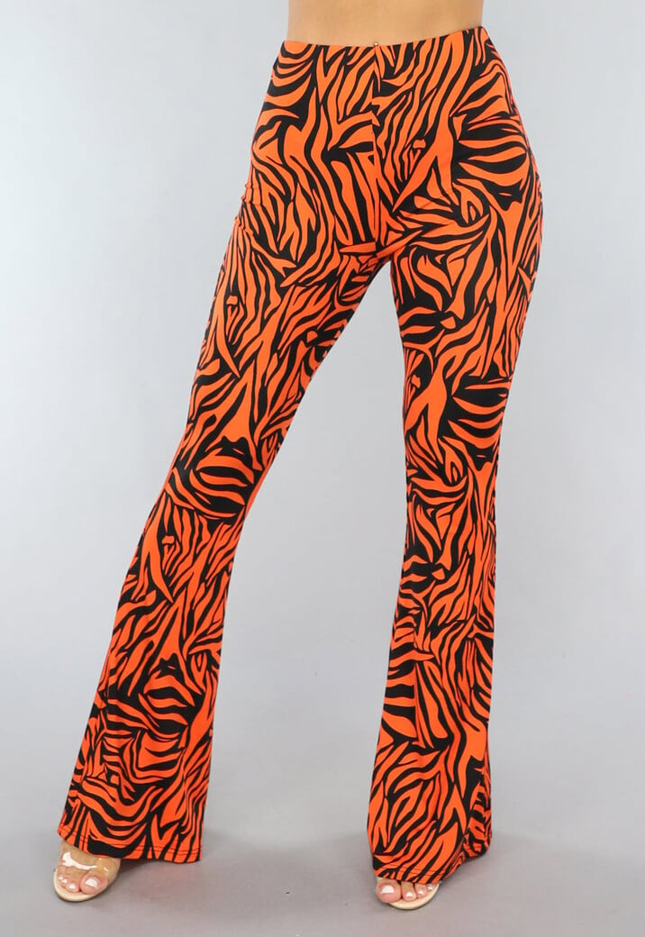 Oranje Zebraprint Flair Broek met Stretch