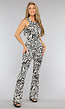 Witte Zebraprint Tall Flair Broek met Elastische Taille