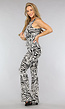Witte Zebraprint Tall Flair Broek met Elastische Taille