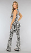 Witte Zebraprint Flair Broek met Elastische Taille