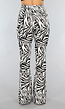 Witte Zebraprint Tall Flair Broek met Elastische Taille