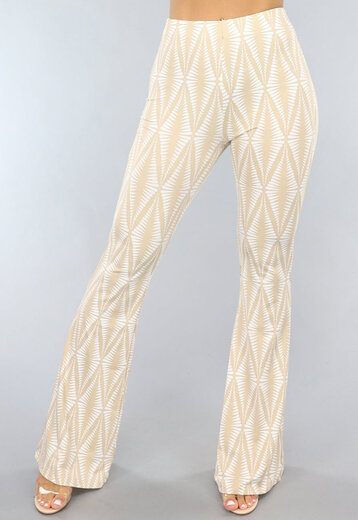 OP=OP.37.NL Beige Print Broek met Flair Pijpen