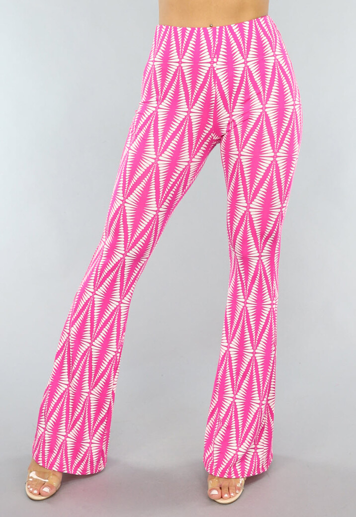 Flair Broek met Fuchsia Print met Elastische Taille