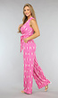 Fuchsia Print Jumpsuit met Overslag en Stretch