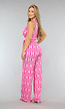Fuchsia Print Jumpsuit met Overslag en Stretch