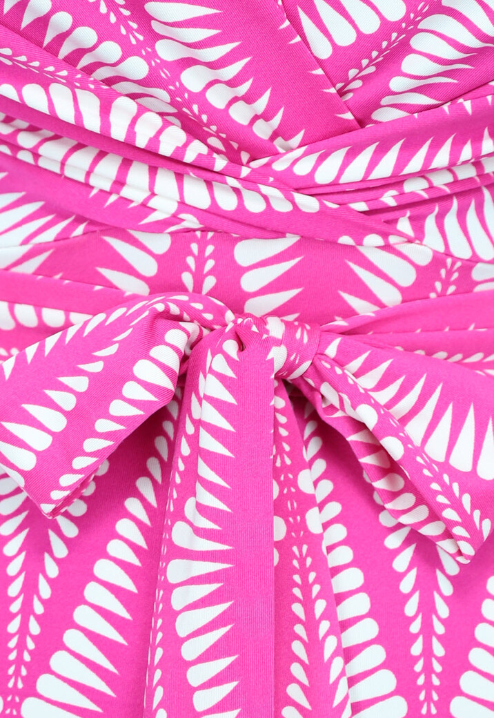 Fuchsia Print Jumpsuit met Overslag en Stretch