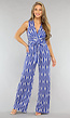 Overslag Print Jumpsuit met Tailleband in Blauw