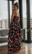 Zwarte Bloemen Jurk met Layered Rok en Split