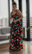 Zwarte Bloemen Jurk met Layered Rok en Split